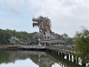 Giant dragon statue at abandoned Ho Thuy Tien Waterpark in Hue Vietnam