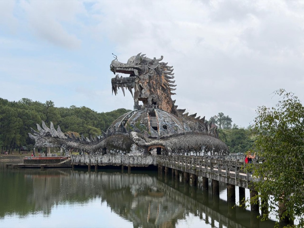 Giant dragon statue at abandoned Ho Thuy Tien Waterpark in Hue Vietnam