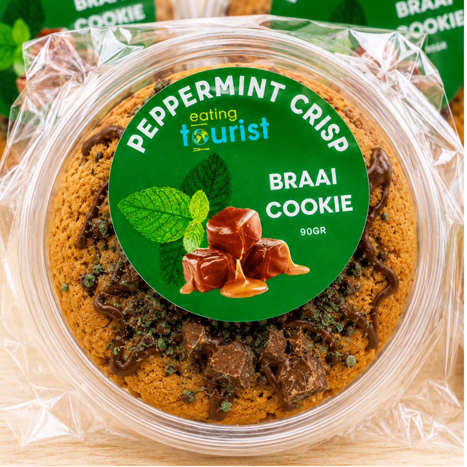 Image of the Peppermint Crisp Braai Cookie and filled with Caramel condensed Milk.
